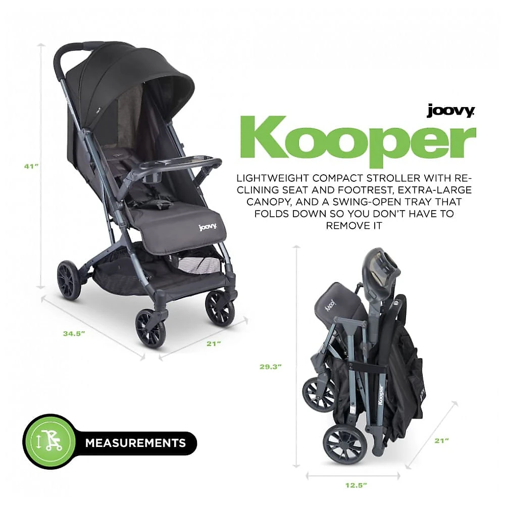 Carrinho de Passeio para 1 Criança Multifuncional com Apoio para os Pés, até 24 kg, Joovy, Preto