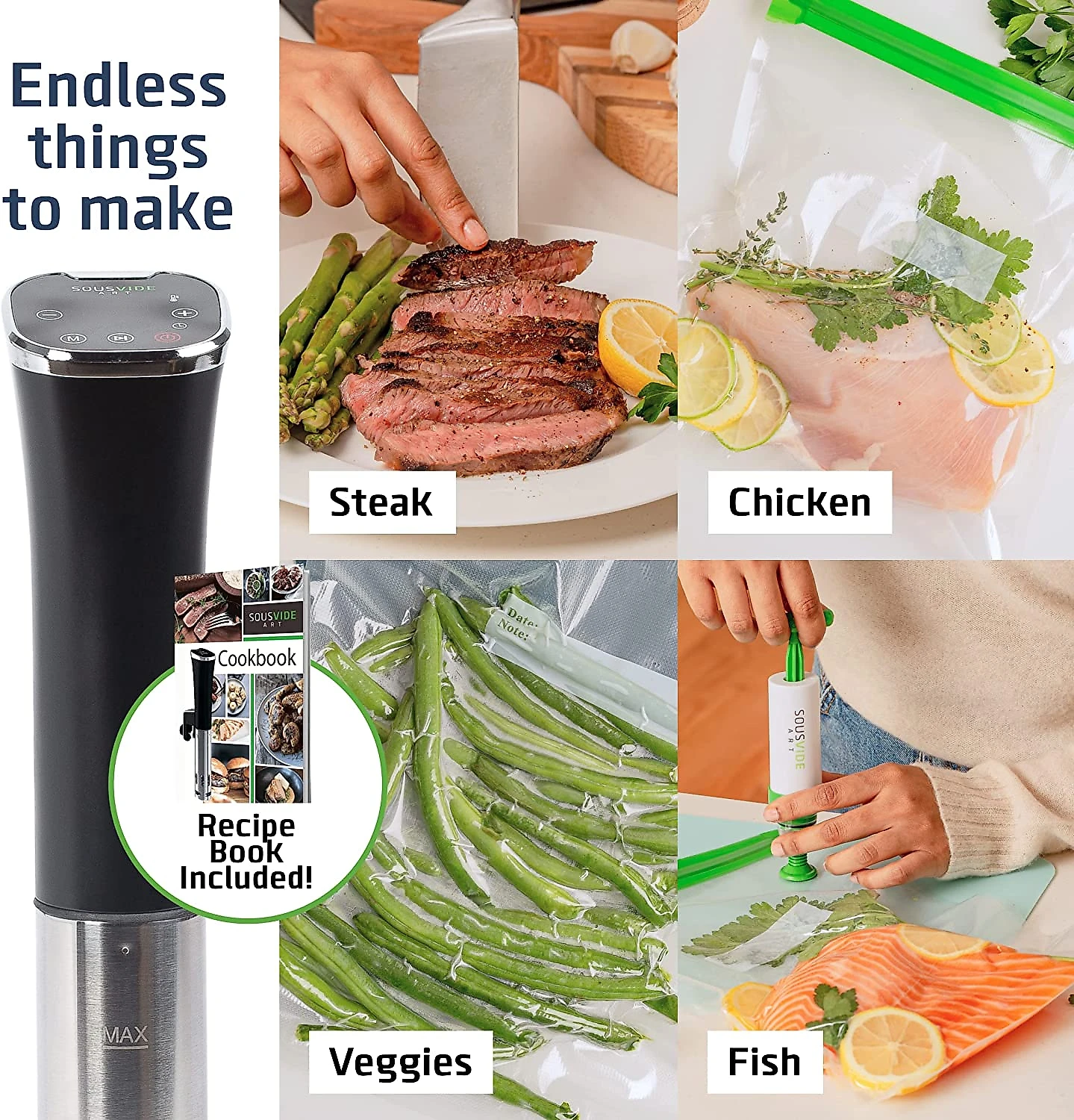 SOUSVIDE ART Termocirculador Elétrico com Controle de Temperatura e Temporizador 800W110V Preto