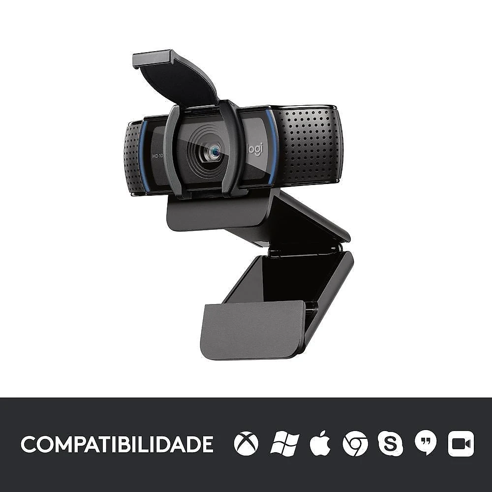 Webcam Full HD Logitech C920s com Microfone Embutido, Proteção de Privacidade, Widescreen 1080p, Compatível Logitech Capture - 960-001257