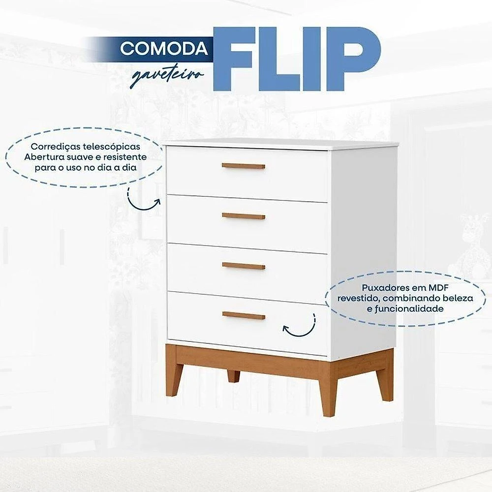 Quarto Completo Flip com Roupeiro 3 Portas Branco Fosco