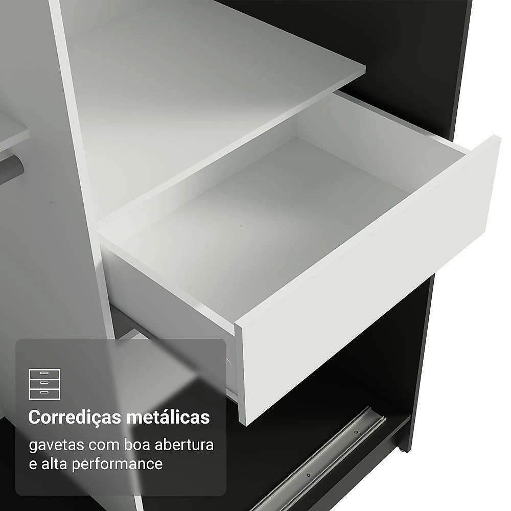 Conjunto 2 Guarda Roupas Casal Tokio 4 Portas Correr MDP Preto e Branco Madesa