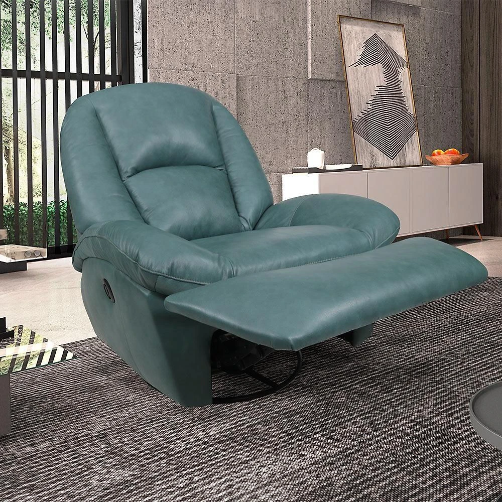 Poltrona Reclinável Manual Carrie Couro com Assento Retrátil Azul Turquesa Manchado Gran Belo