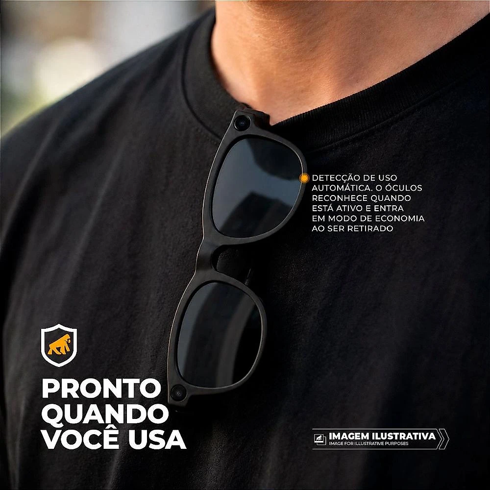 Óculos Inteligentes Vision Armor 32GB com IA, Câmera 8MP, Tradução Simultânea, Áudio Open-Ear e Bluetooth 5.4 - Preto - Gshield