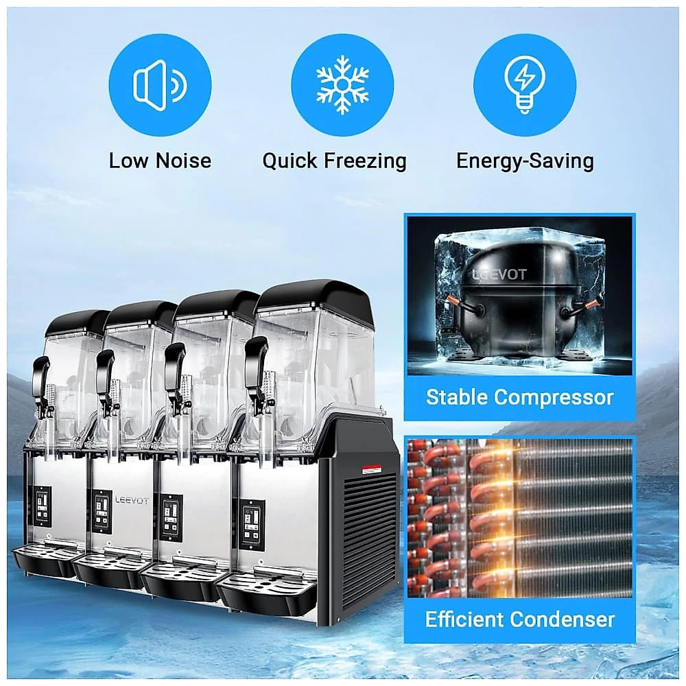 Máquina de Slush Raspadinha EKway 50L Quadruplo Tanque Comercial 1500W Margariteira Frozen 110V