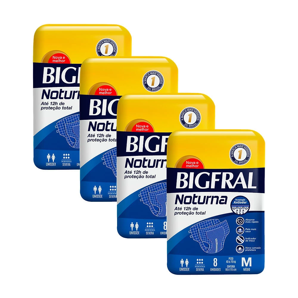 Kit 4 Fralda Geriátrica Bigfral Noturna Tamanho M com 8 Unidades cada