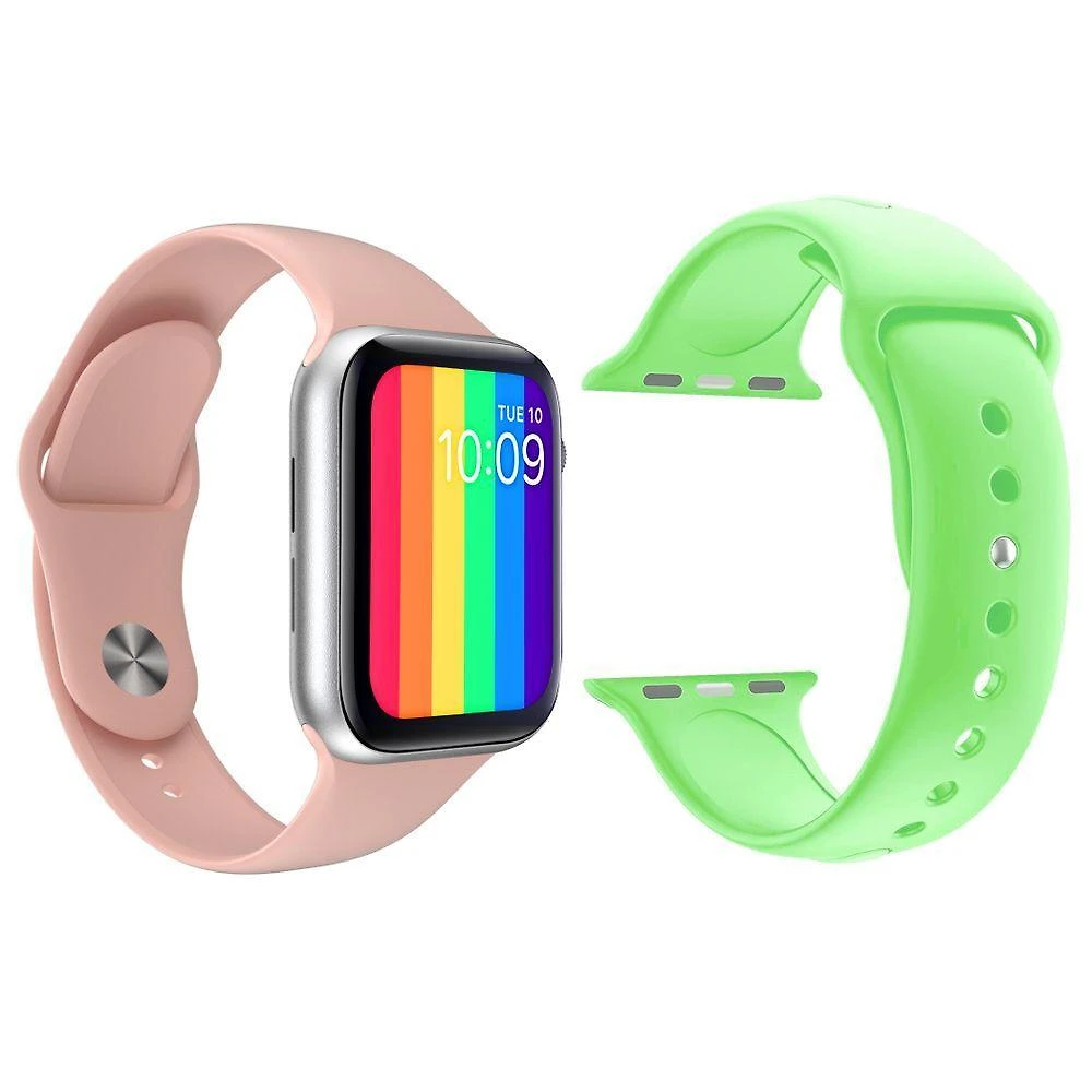 Kit 1 Relógio Smartwatch Iwo12 Rosa + 1 Pulseira Verde Claro