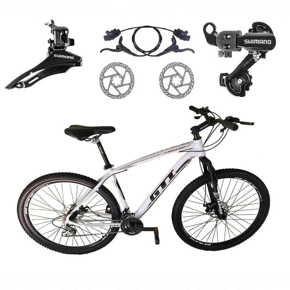 Bicicleta Aro 29 Gti Roma 21v Câmbios Shimano Freio Disco Hidráulico Alumínio Garfo Suspensão - Branco Tam.19