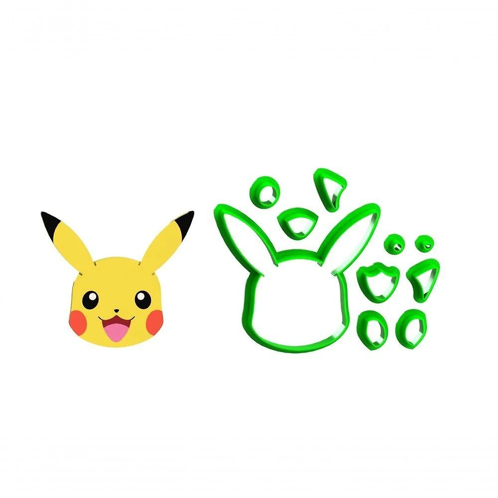 Cortador Pikachu Rosto Modular Plástico PLA 8CM Amarelo HB Formas e Cortadores