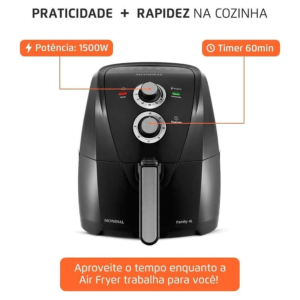 Kit Air Fryer 4L 1500W e Batedeira 3,6L 400W Preto 110V Mondial