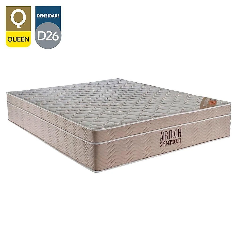 Cama Box Baú Queen Suede Bipartido + Colchão Ortobom Airtech Molas Ensacadas 65x158x198 Cor:bege