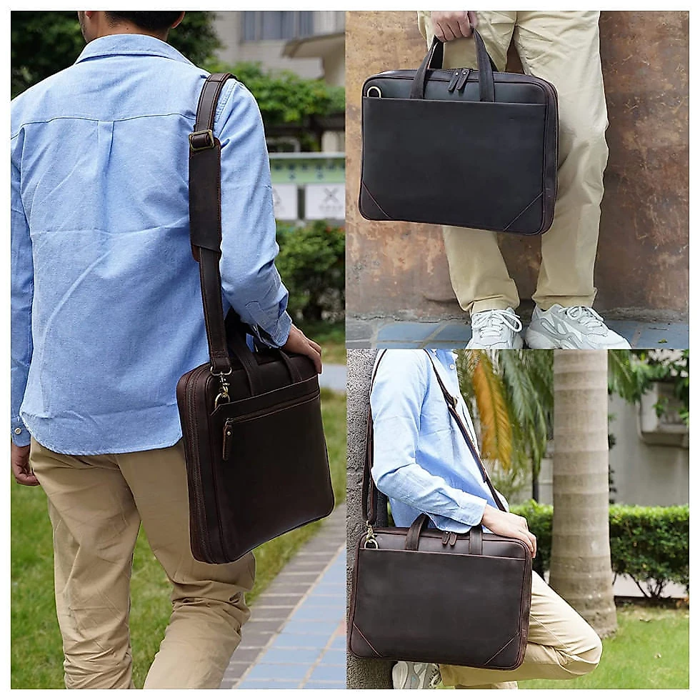 Bolsa Maleta Masa Kawa de Couro Unissex para Laptop , Marrom
