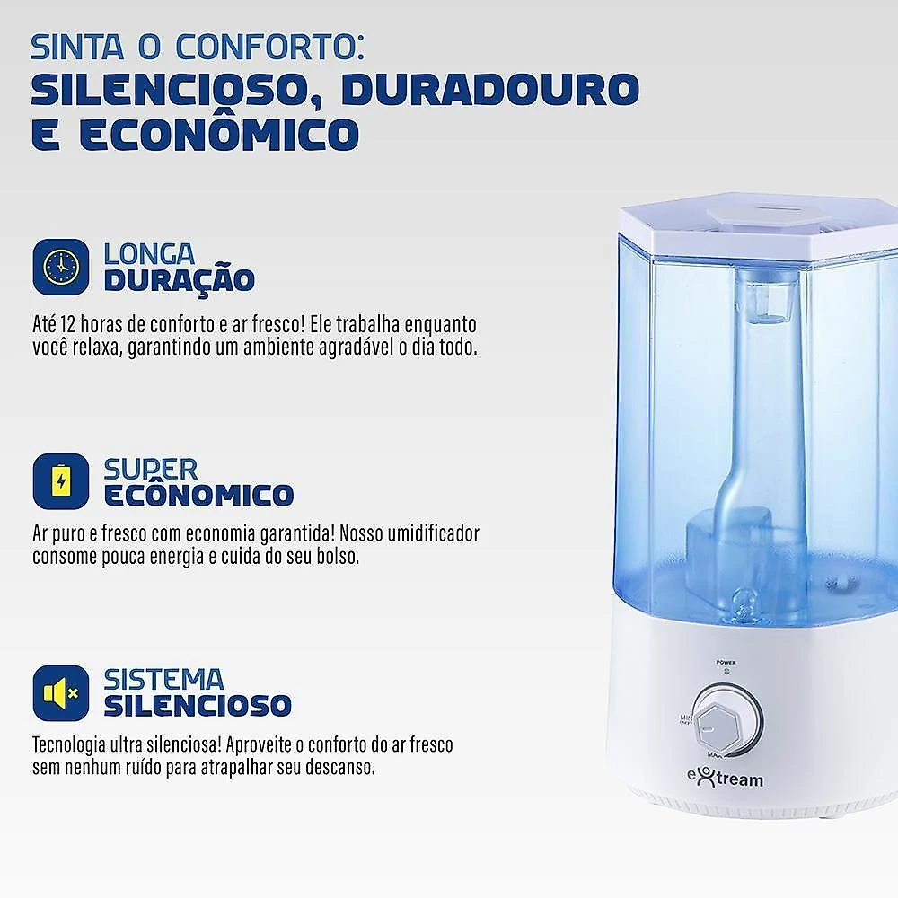 Umidificador de Ar Ultrassônico Aura Extream Good Breathing 2,5L Silencioso Azul Bivolt