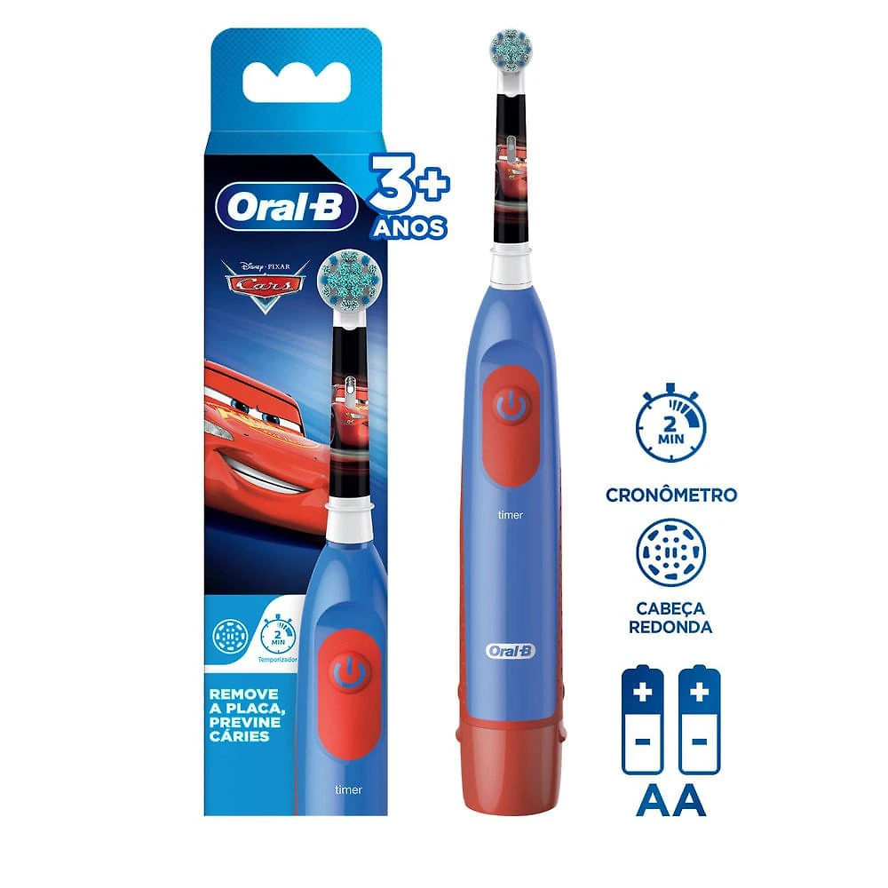 Escova Dental Infantil Oral-B Disney Pixar Cars Cores Sortidas + 2 Pilhas AA