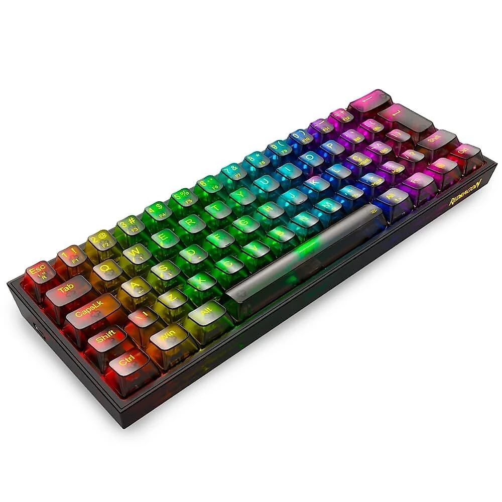 Teclado Mecânico Gamer Redragon Fizz Clear Black, RGB Chroma Mk.II, Cabo USB-C Removível, ABNT2, Preto - K617CTB-RGB