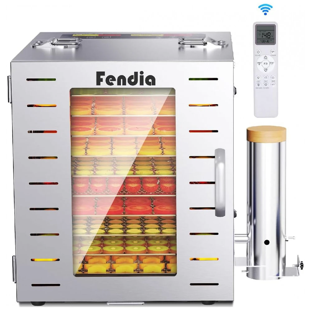 Desidratador de Alimentos para Jerky com 10 Bandejas de Aço Inoxidável, 1000W, Temporizador de 24 Horas e Controle de Temperatura a 90°C, Fendia