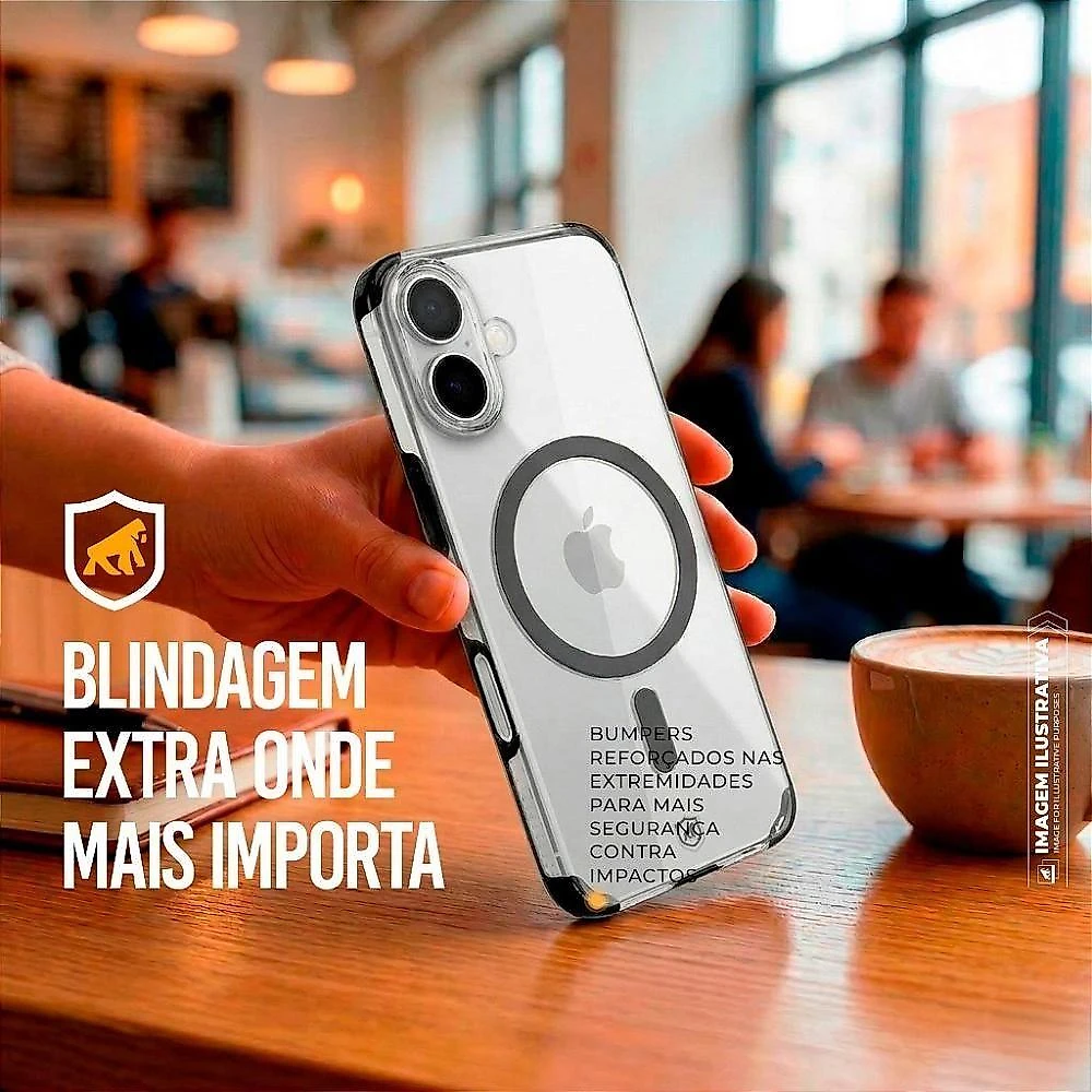 Capa para Iphone 17 Gshield Crystal Edge Magsafe Transparente Preta 1 Unidade