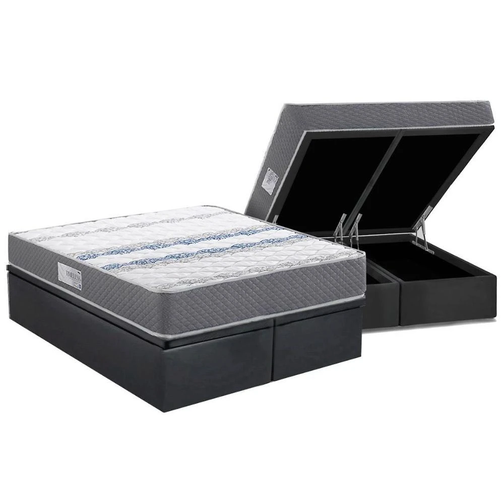 Cama Box Baú Queen: Colchão Ortopédico Herval D60 - Ag65 Timeless + Base Crc Suede Gray (158x198)