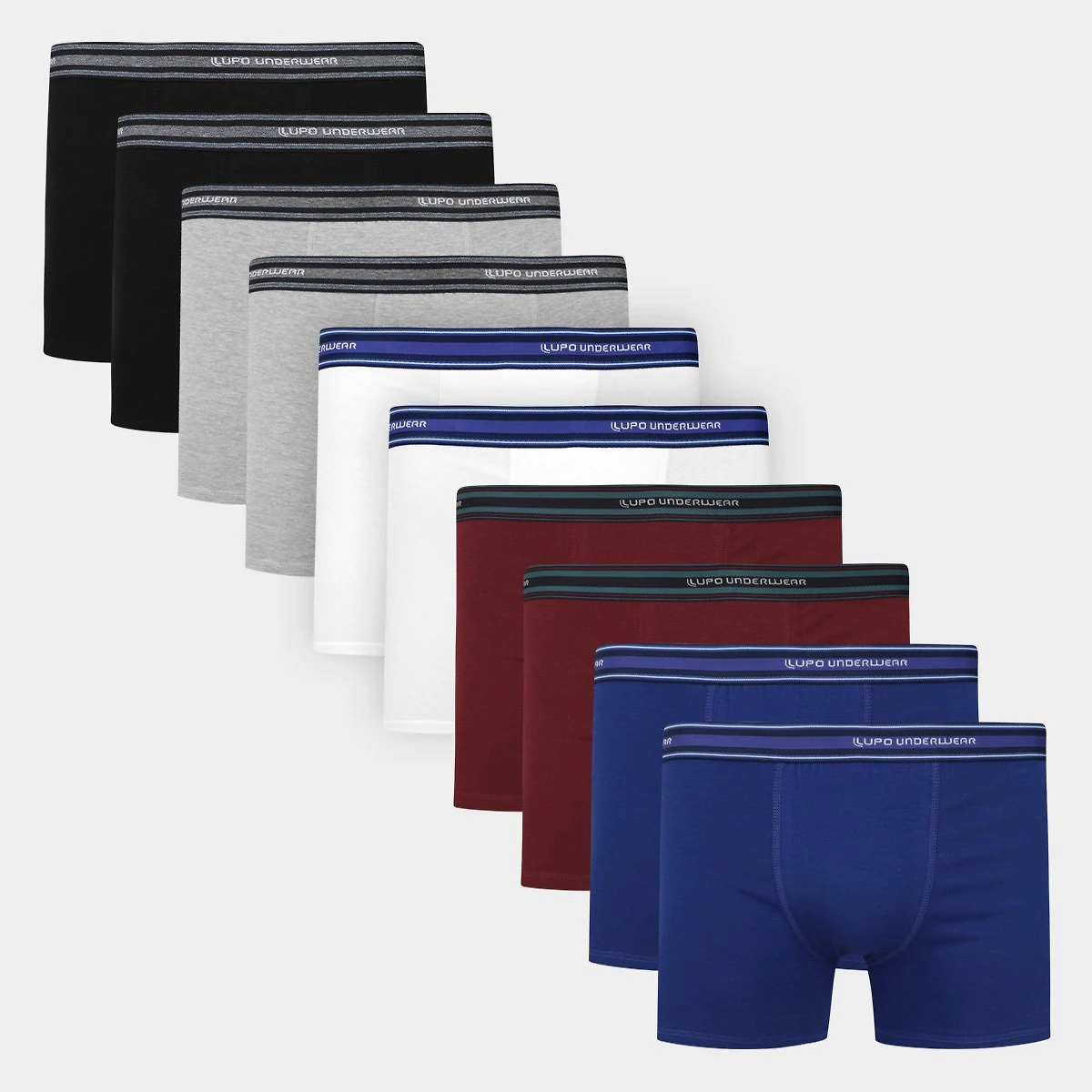Miniatura Kit Cueca Boxer Lupo Algodão Masculina - 10 Peças Azul+Cinza - G