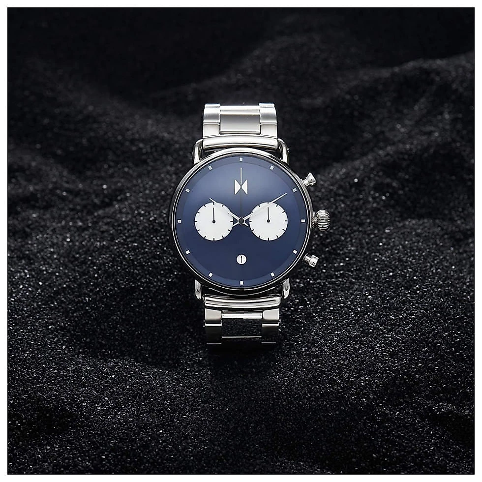 MVMT BT01 BLUS Relógio Masculino Analógico em Aço Inoxidável com Cronógrafo, Prata e Azul