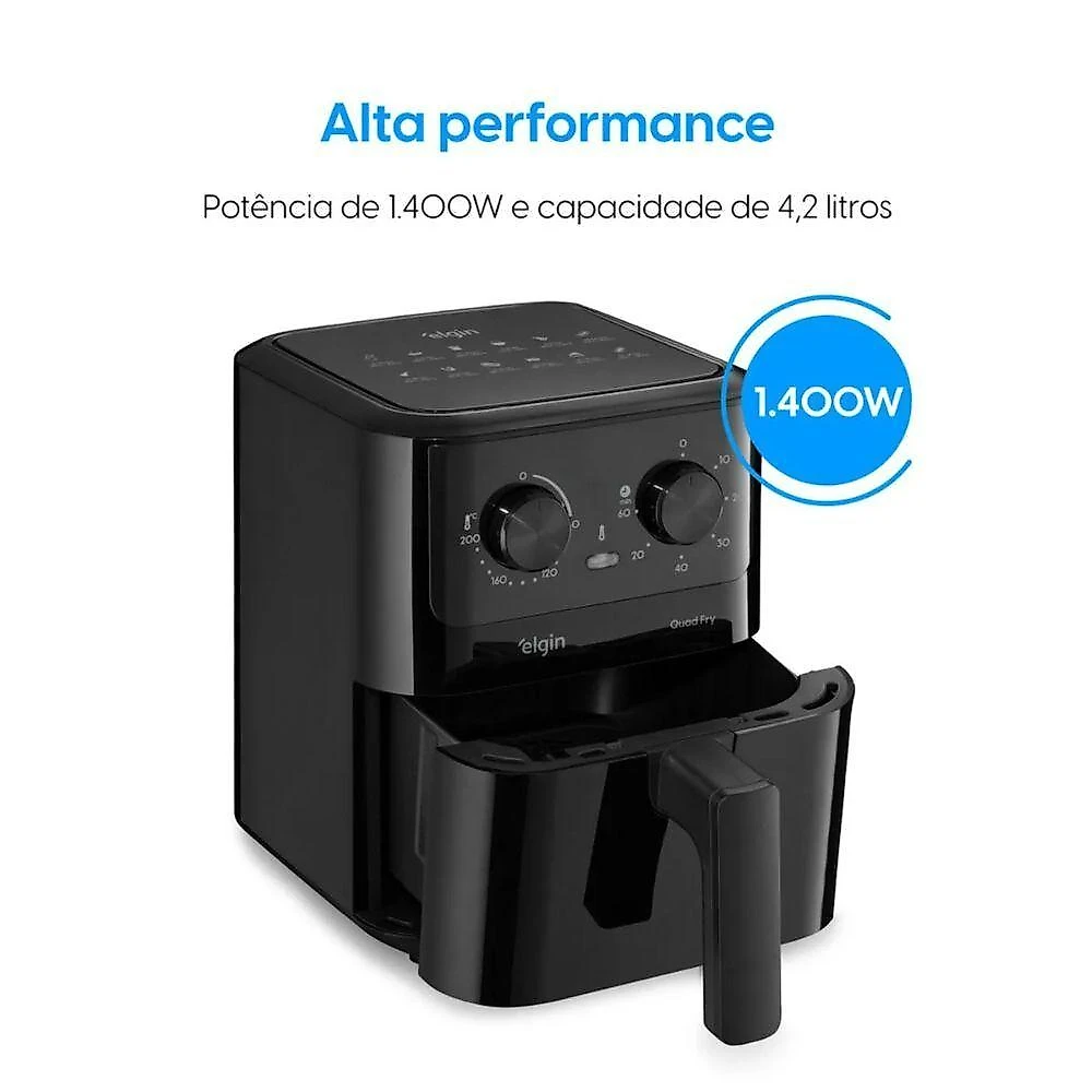 Fritadeira Air Fryer Elgin Quad Fry AFG42 4,2L 1400W Air Circuit 360 graus  Preta 110V