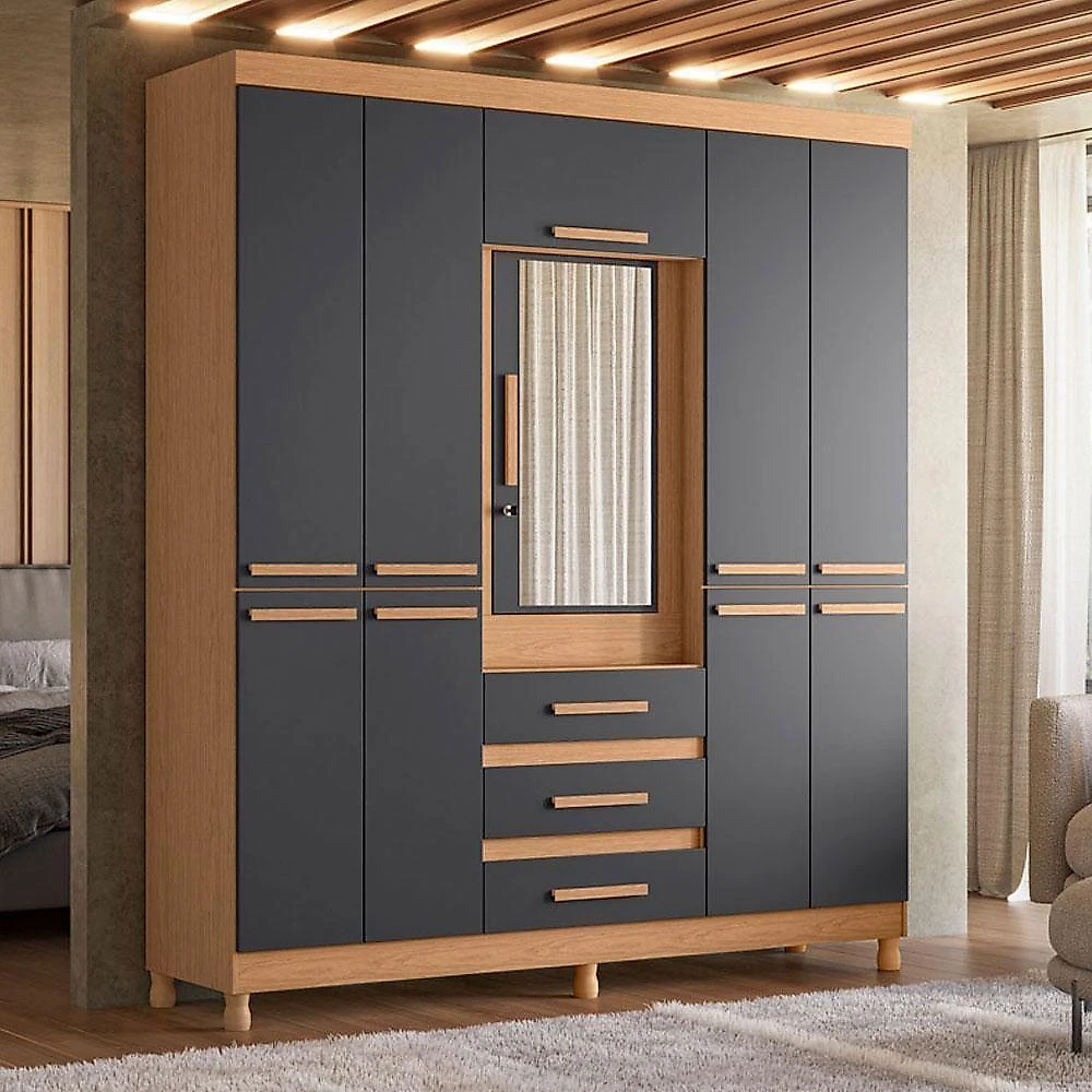 Guarda Roupa Casal New Fusion 10 Portas 3 Gavetas MDF Off White Titanium Flex com Cômoda Evidenza webcontinental-7901092265069