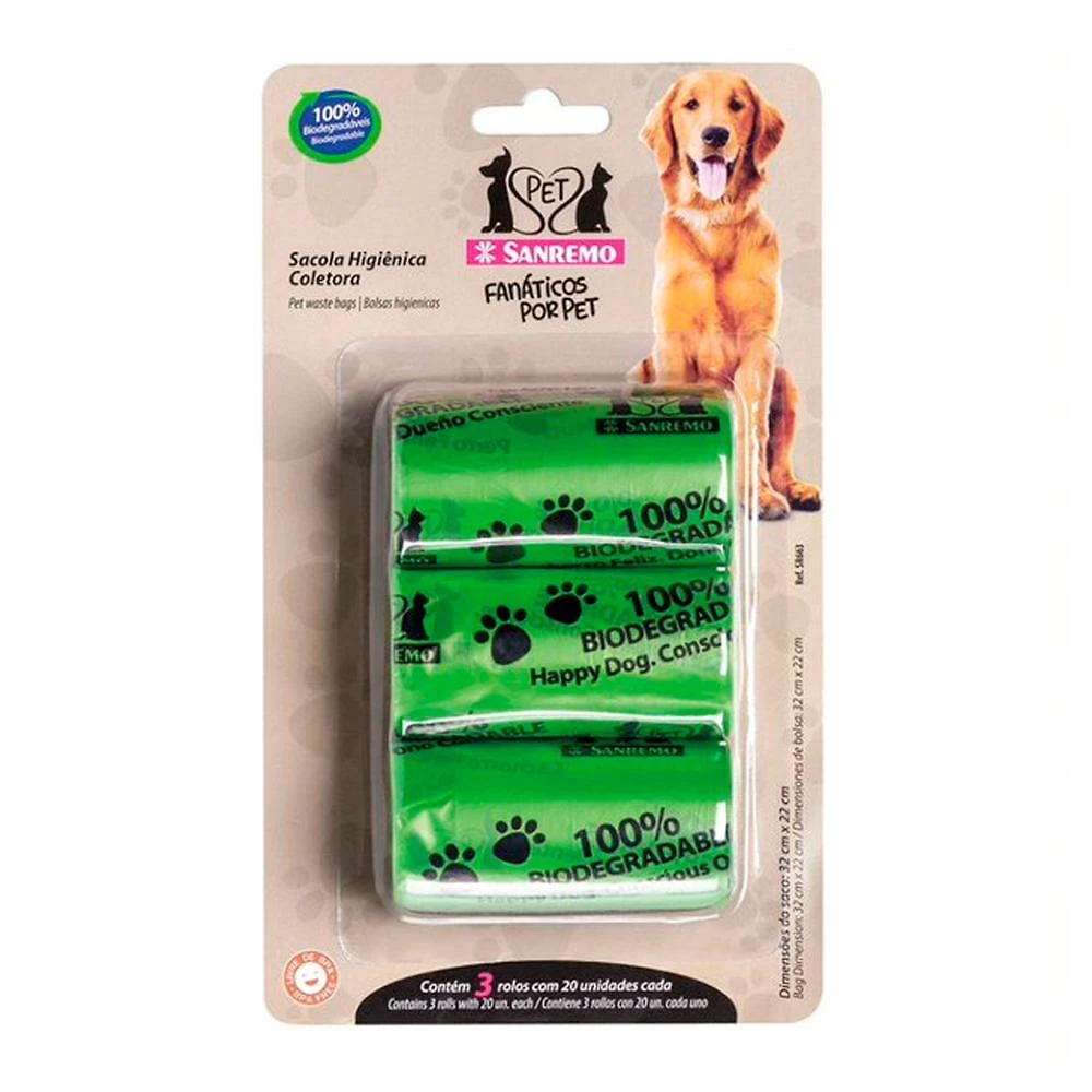Conjunto de sacolas higiênicas coletoras pet verdes 4l - sanremo