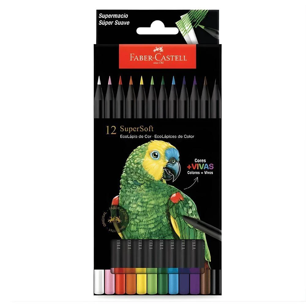 Lápis de Cor Faber-Castell Supersoft Estojo com 12 Unidades Cores Vibrantes