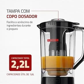 Miniatura Liquidificador Mondial Turbo Power L-99 FB Copo San Cristal 3 Velocidades 550W Preto 110V
