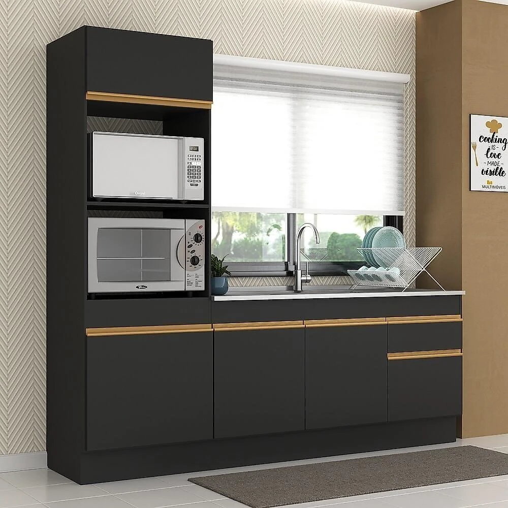 Armário De Cozinha Compacta 212cm Multimóveis V2113/dourado