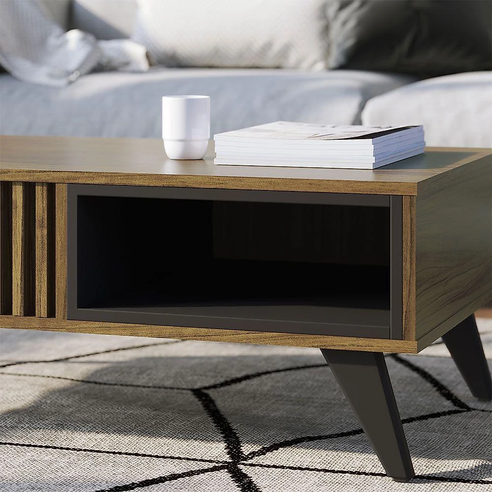 Mesa De Centro Para Sala Retangular 1 Nicho Karin Noce Milano-preto Fosco C04 - D'rossi