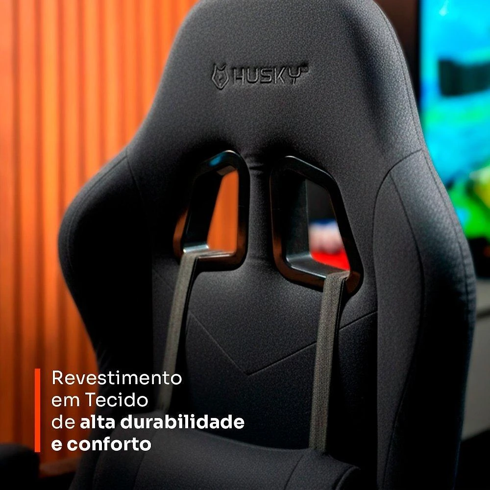 Miniatura Cadeira Gamer Husky Storm 100, Até 120kg, Almofadas, Reclinável 135º, Tecido, Preta - HCG100PTT