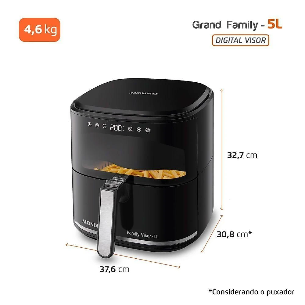 Fritadeira Sem Óleo Air Fryer Digital 5L Mondial Preto 2000w AF-50-DV 60hz 220V
