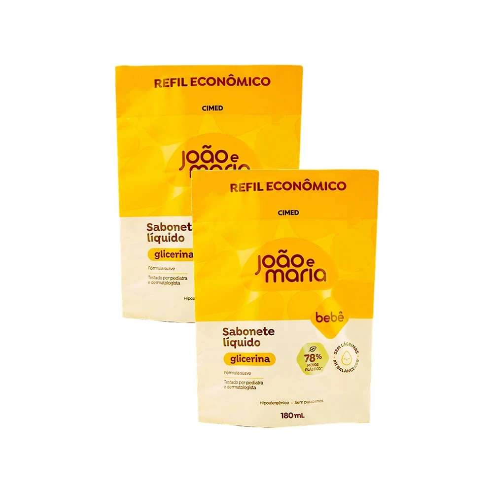 Kit 2 Sabonete Líquido Bebê João e Maria Glicerina Refil 180ml