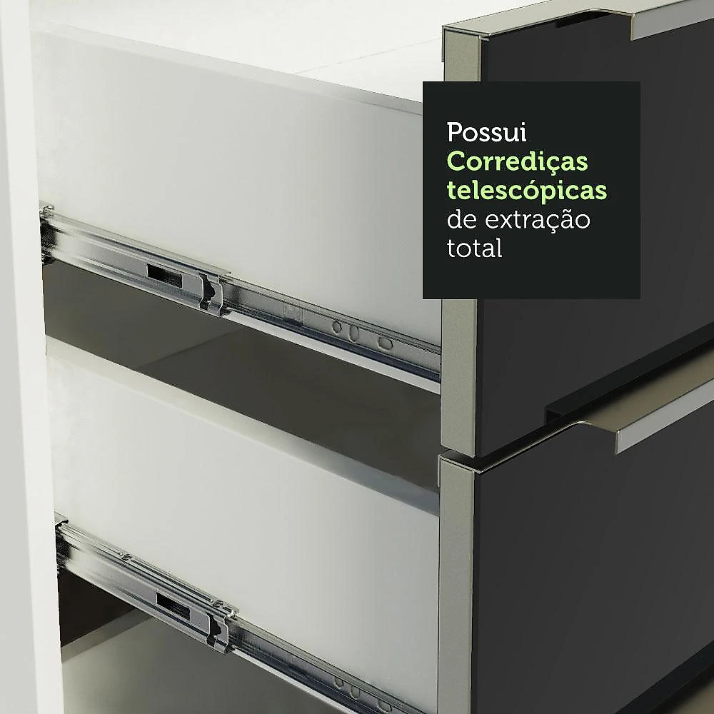 Cozinha Completa Madesa Lux com Armário e Balcão 6 Portas 5 Gavetas - Branco/Preto Branco/Preto