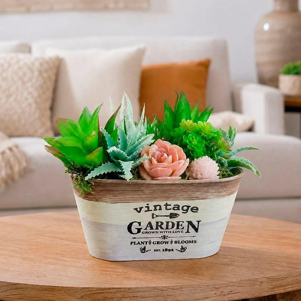 Arranjo Decorativo Suculenta Artificial Vaso Verde 20CM