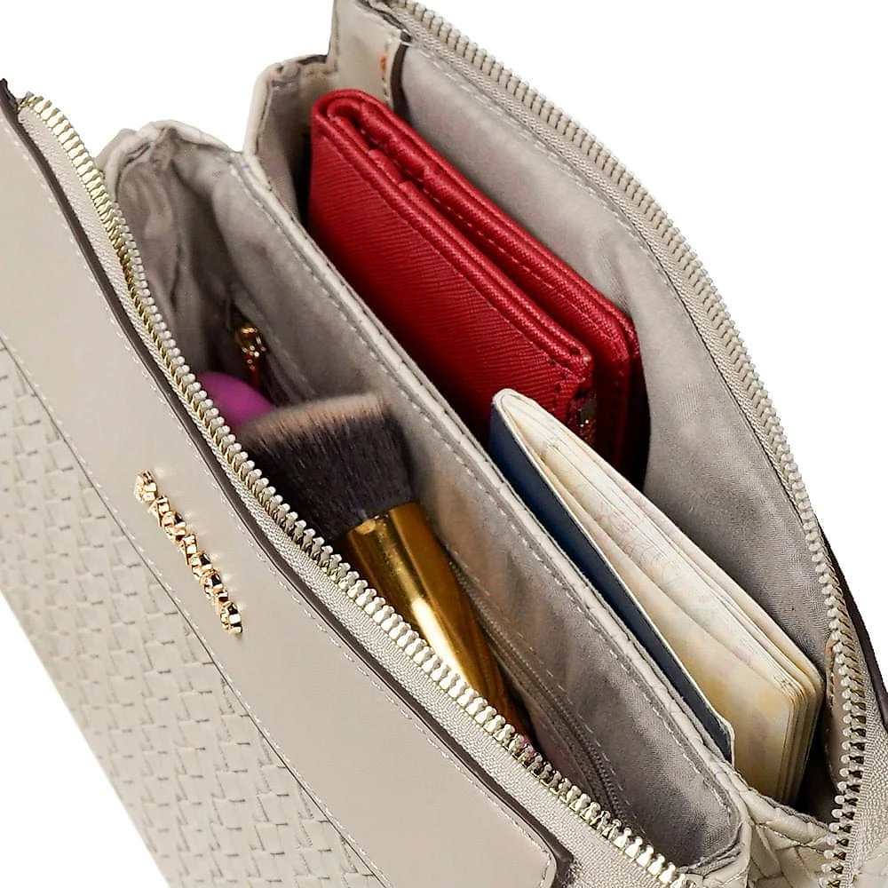 Bolsa transversal feminina 3 divisões new tressê bege u