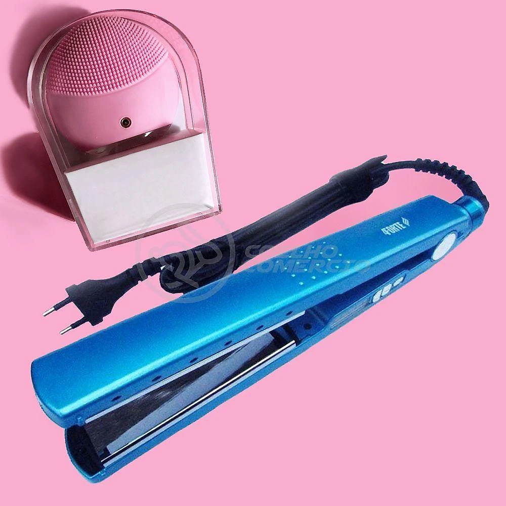 Kit 1 Prancha Nanotitanium + 1 Esponja Facial Rosa Bebê Nº4