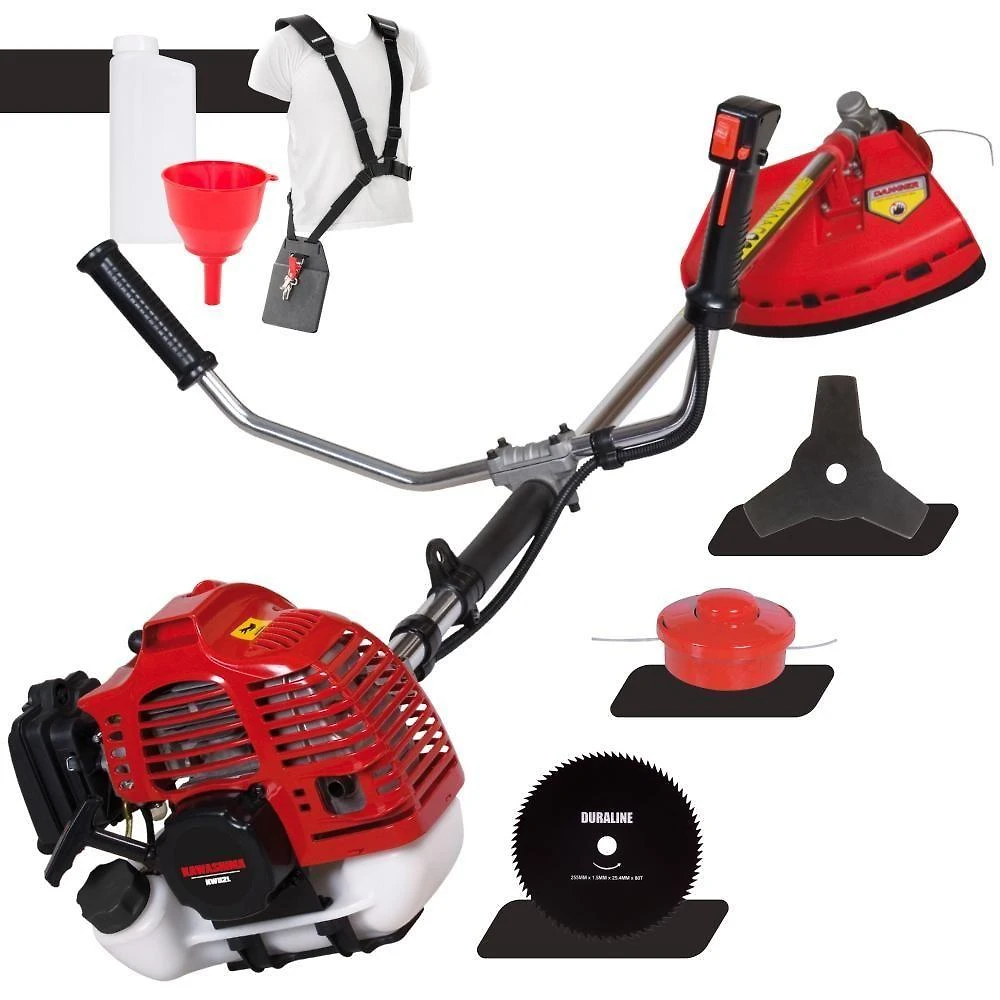 Roçadeira Profissional Lateral Kawashima Kw52l À Gasolina 52c 2,5hp Com Faca 3 Pontas + Faca 80 Dentes Duraline 255mm 1