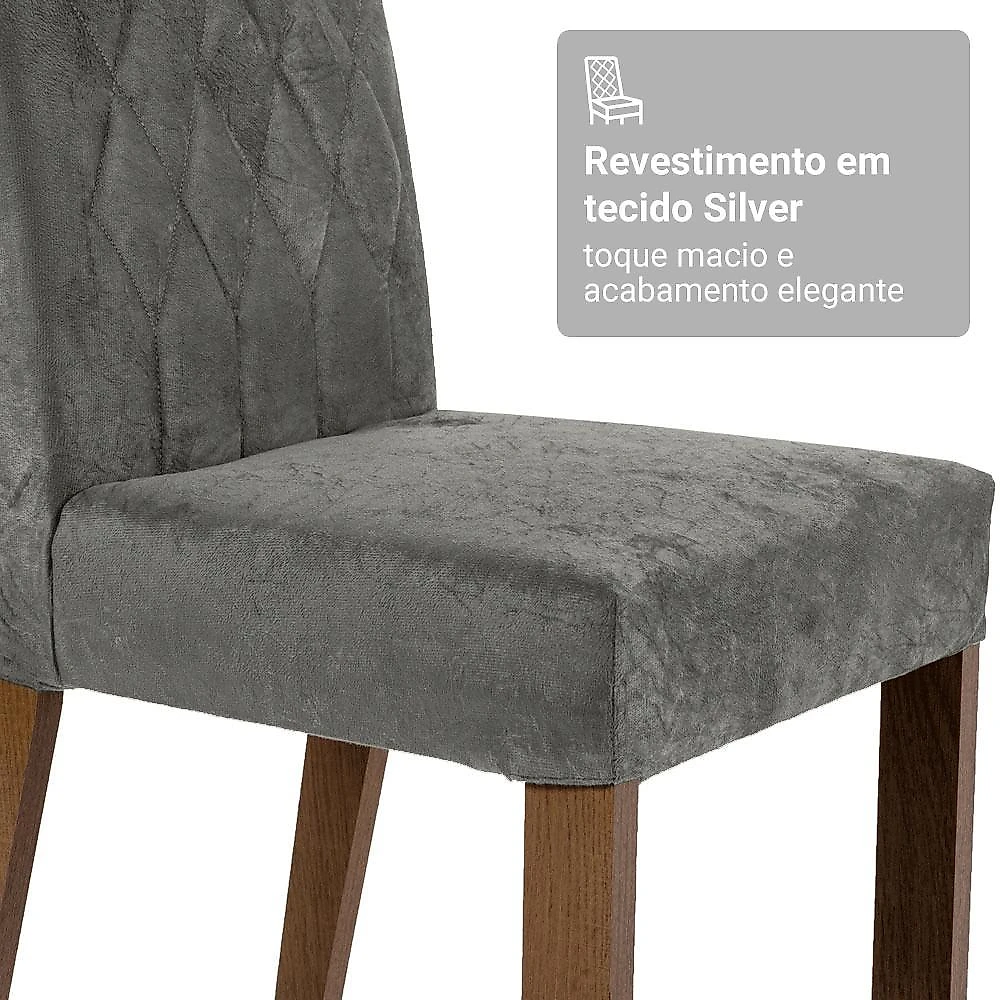 Conjunto sala de jantar tampo de vidro 4 cadeiras rustic/silver pitanga madesa