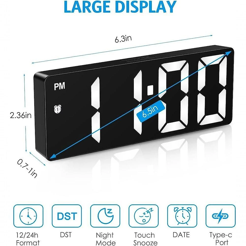 Relógio Despertador Digital LED com Visor de Temperatura Brilho Ajustável Controle de Voz Bivolt