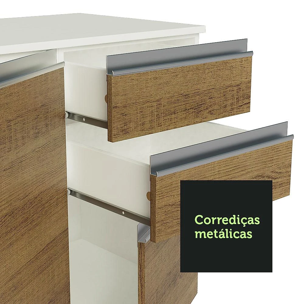 Armário de Cozinha Completa 100% MDF 300cm Branco/Rustic/Crema Smart Madesa 03 Branco/Rustic