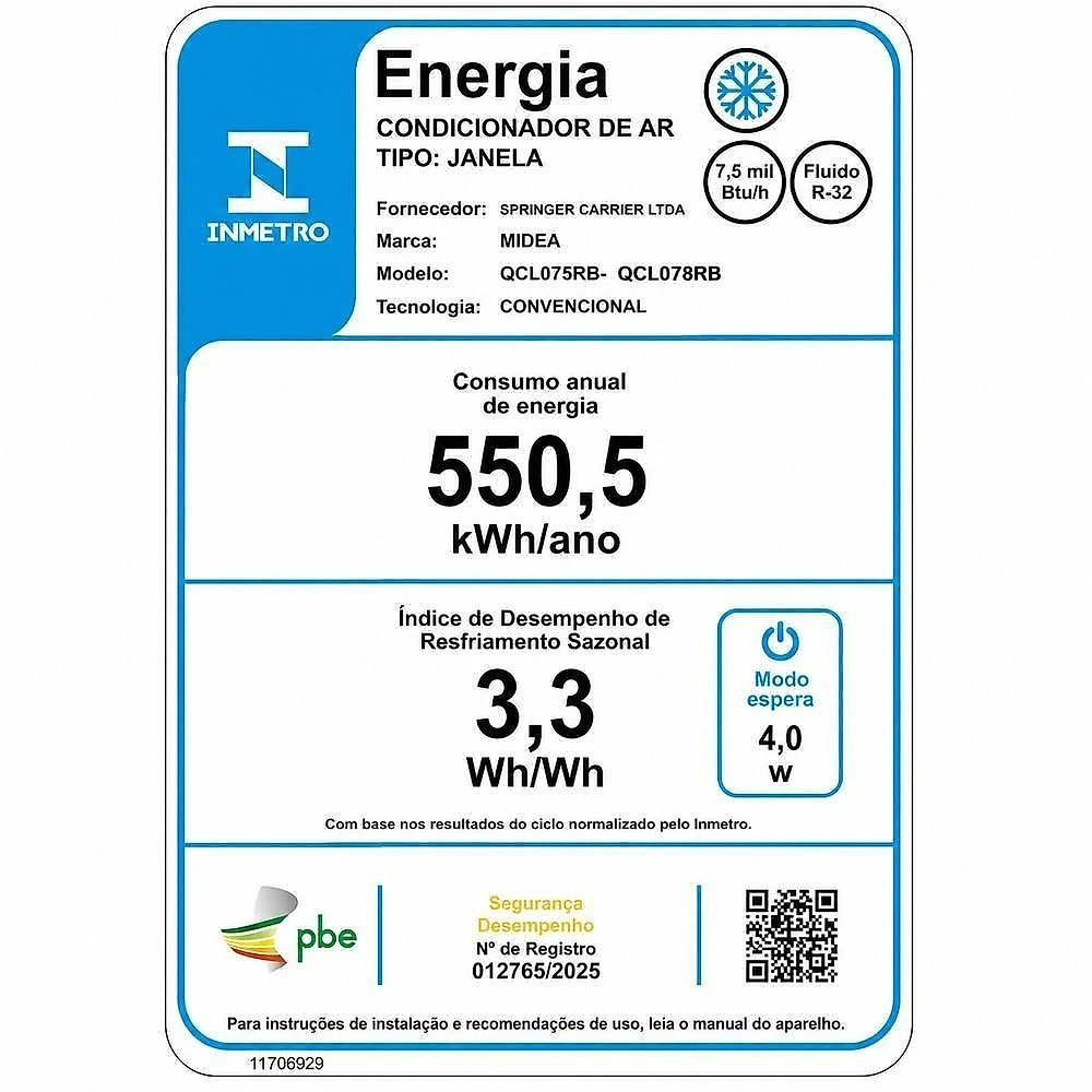 Ar Condicionado de Janela Midea 7500 BTUS Frio 110V QCL078RB