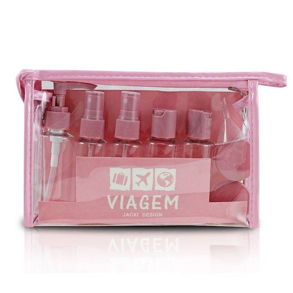 Kit Mala De Bordo, Bolsa Transparente E Frascos De Viagem De 10 Peças Rosa