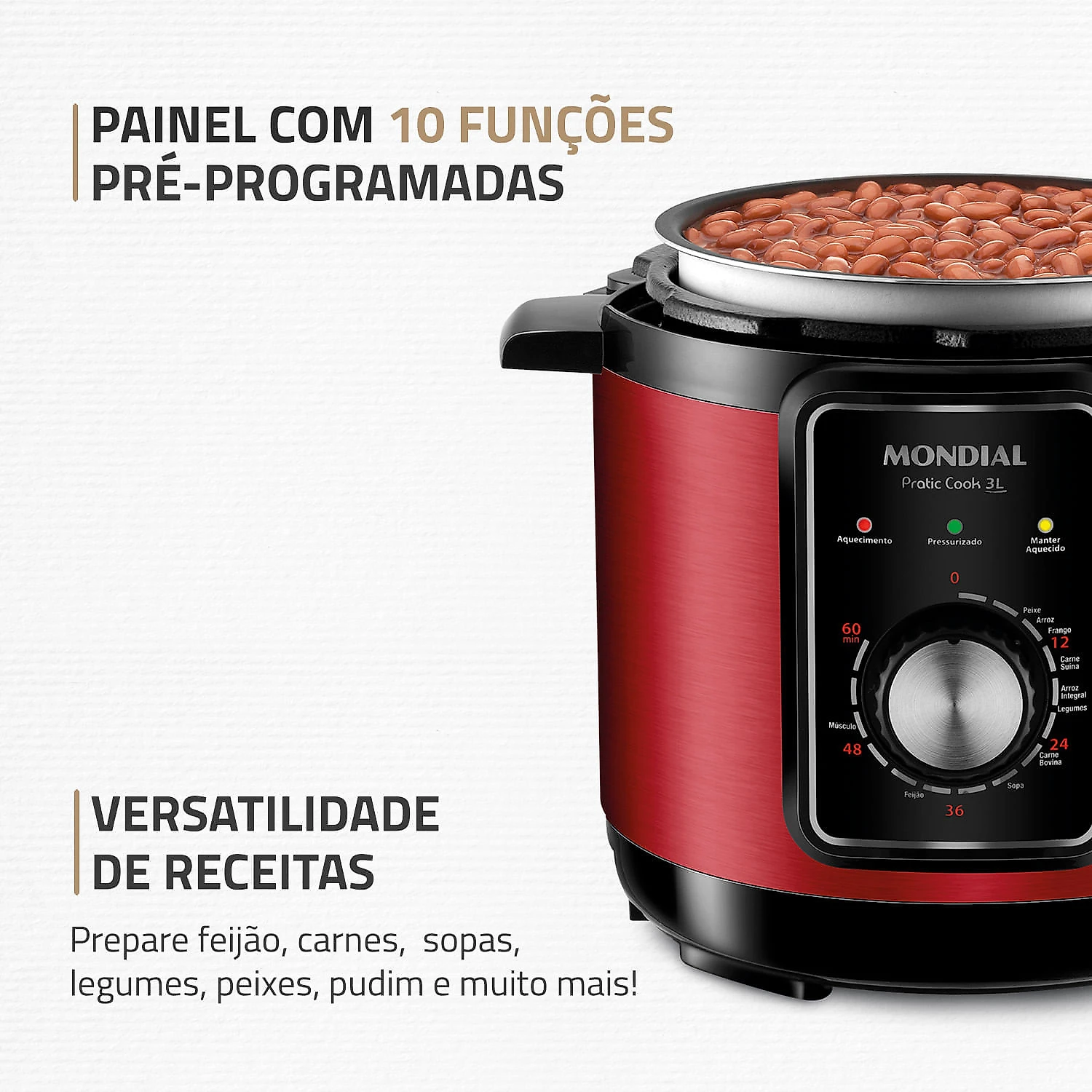 Panela de Pressão Elétrica Mondial Pratic Cook 3L Red Premium I PE-47-3L-RI PANELA ELÉTRICA DE PRESSÃO-127V-VERMELHO/INOX