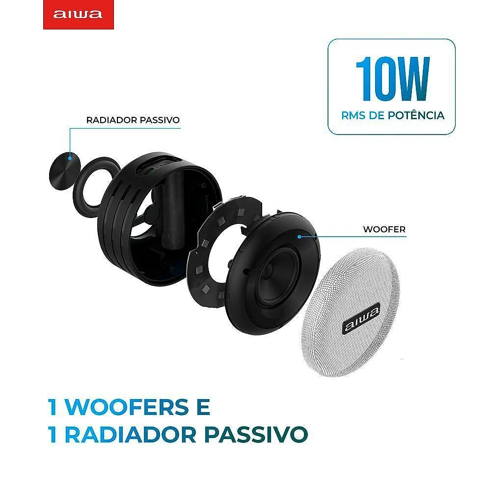 Caixa de som speaker aiwa bluetooth luzes multicores ip65 mini speaker aws-sp-02 bivolt