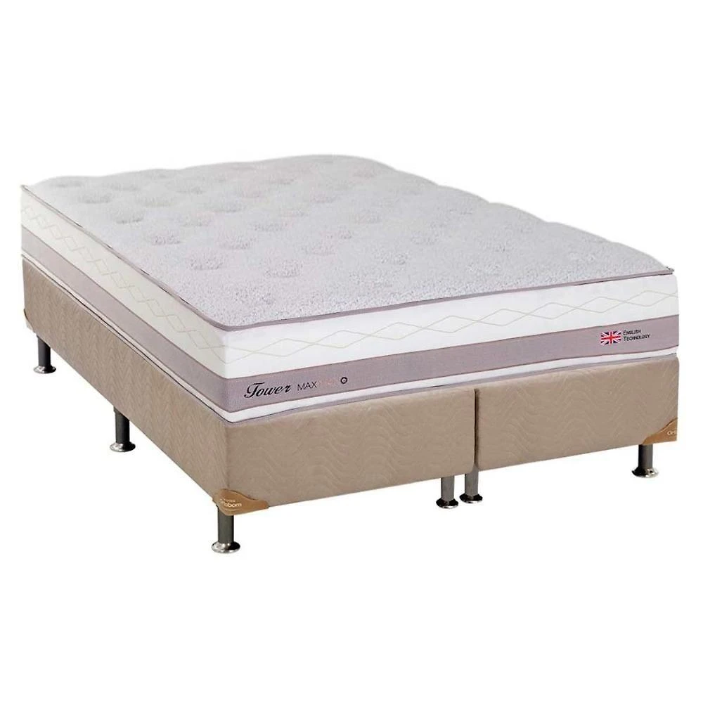 Cama Box com Colchão Queen Physical Suede Clean One Face Molas Ensacadas Bege Herval