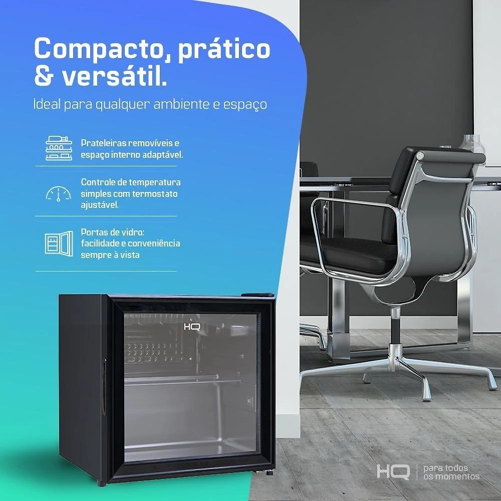 Frigobar Expositor Vertical HQ Vidro Duplo 50 Litros Preto HQ-50FBPV 220V