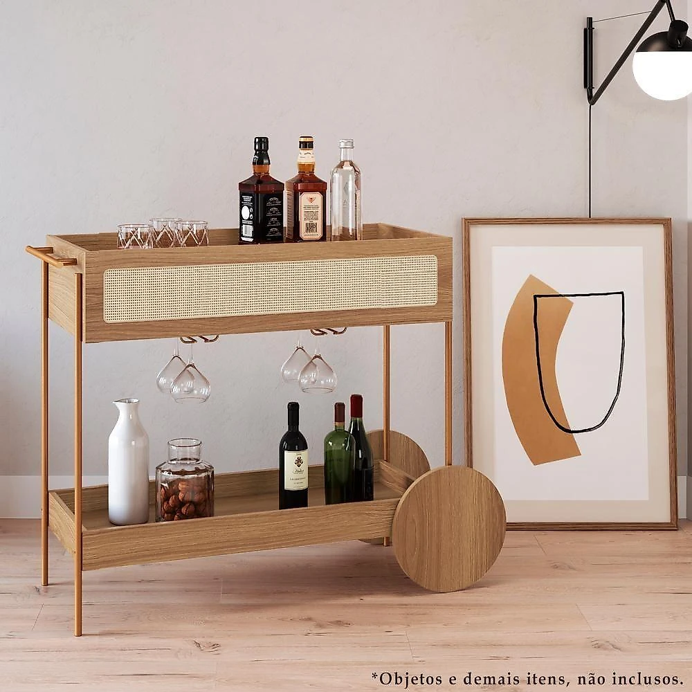 Carrinho Bar Porta Taças 110 Cm Pes Metal Oslo 28964 Hanover Artesano Hanover