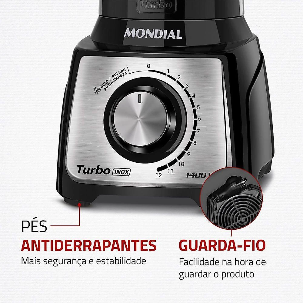 Liquidificador Turbo Inox Mondial Preto/inox 1400W L-1400-LT 110V