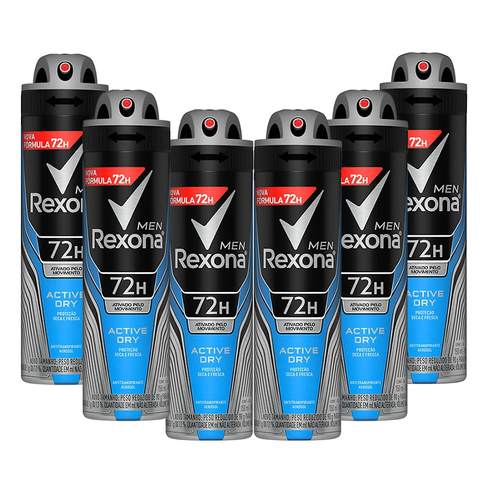 Kit 6X 150ml Desodorante Rexona Men Active Dry Aerosol Antitranspirante 72h